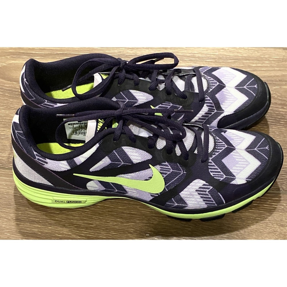 NIKE Women's Dual Fusion TR Print Sz 9 Purple Chevron Green Swoosh Trainer LN